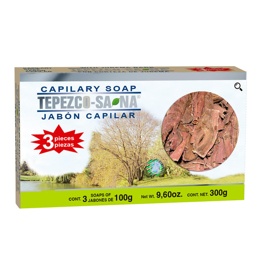 Jabón capilar TEPEZCO-SANA ® tepezcohuite  almendras caja 3 barras