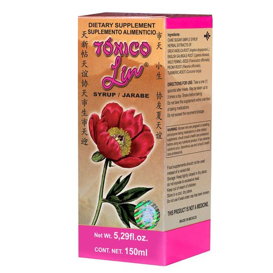 Jarabe TÓNICO LIN ® raíz cúrcuma, pionía y juncia caja frasco 150ml
