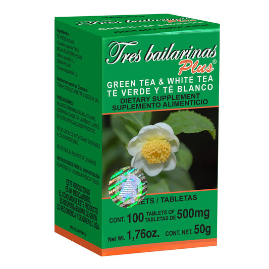 Tabletas TRES BAILARINAS PLUS ® té verde y té blanco caja frasco 100