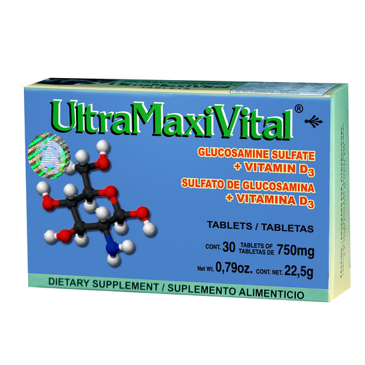 Tabletas ULTRAMAXIVITAL ® sulfato de glucosamina con vitamina D3 caja blister 30