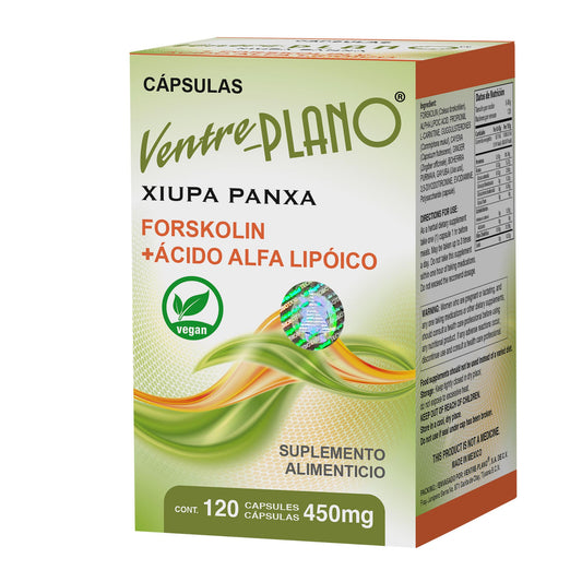 Cápsulas VENTRE PLANO ® forskolin y ácido alfa lipóico caja frasco 120