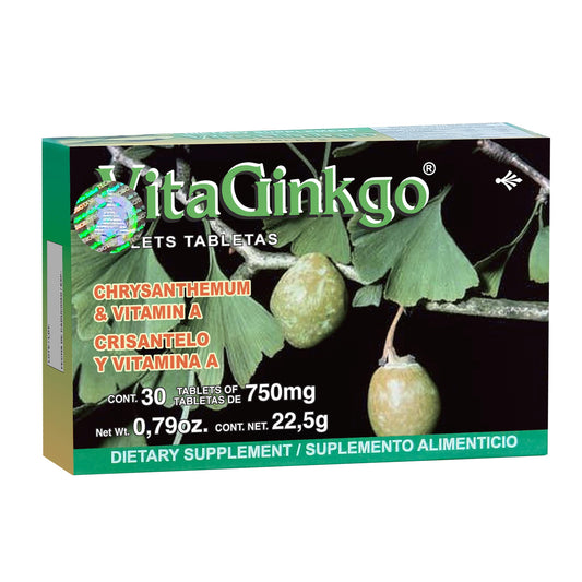 Tabletas VITAGINKGO ® crisantelo  vitamina a caja blister 30