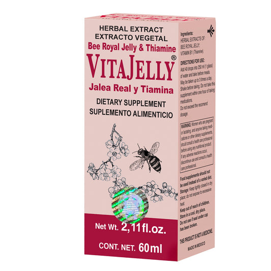 Extracto vegetal VITAJELLY ® jalea real y tiamina caja frasco gotero 60ml